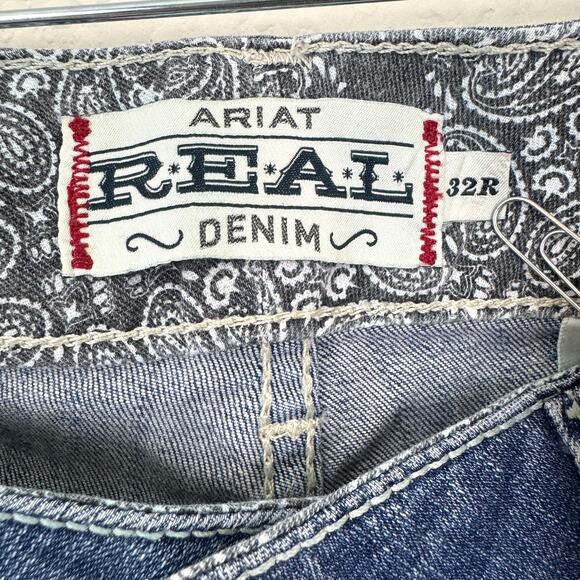 Ariat Women's REAL Meg Jeans Size 32R Boot Cut Mid Rise Stretch Raw Hem Blue - Picture 2 of 11